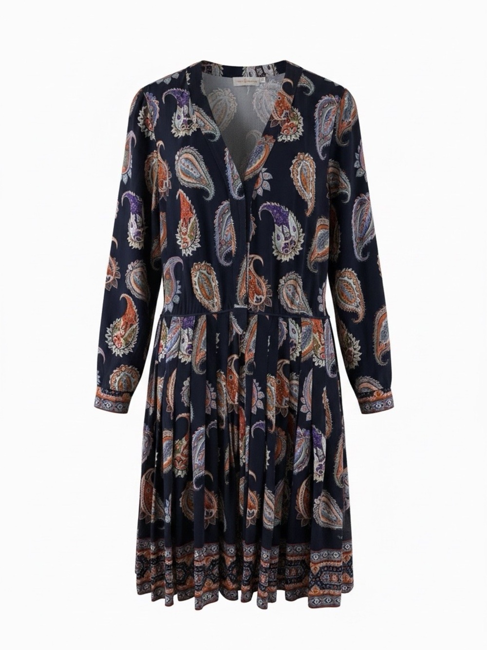 Tory Burch Silk Paisley Pleated Dress Navy Size 10